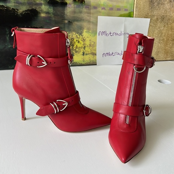 Gianvito Rossi red leather pointed toe stilettos heel ankle hi boots size 6.5M - Picture 4 of 13